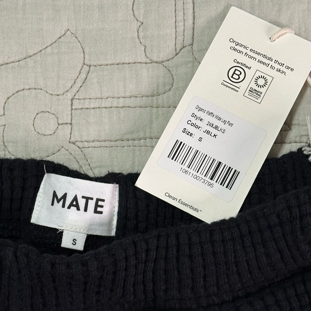 NEW Mate the Label Organic Cotton Waffle Wide Leg Pant Sz Small Black MSRP $148 - Picture 9 of 9